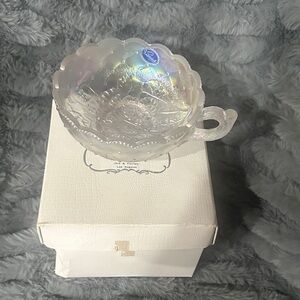 Iridescent  Glass Scalloped Bowl - Pearl Opalescent